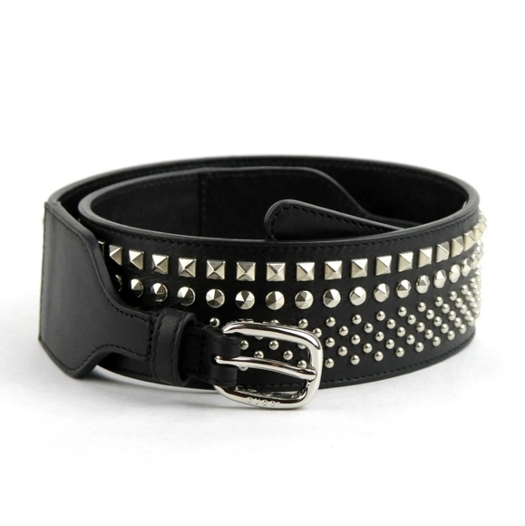Gucci Accessories - NWT GUCCI Wide Silver Studded Black Leather Belt!